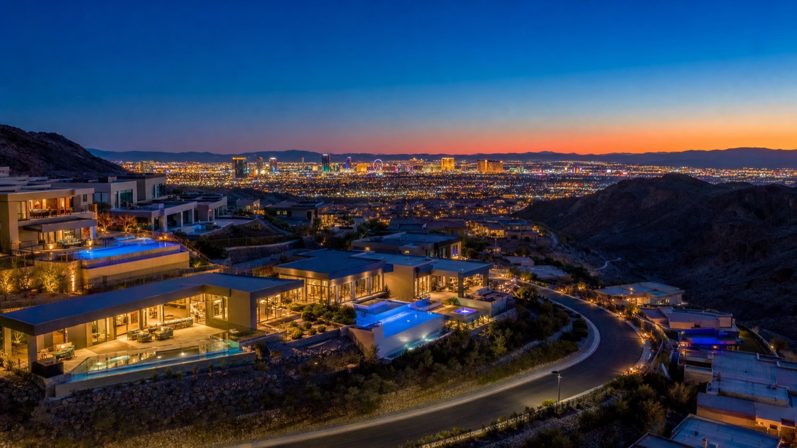 Tree-lined historic residential street in Boulder City Nevada with mid-century homes