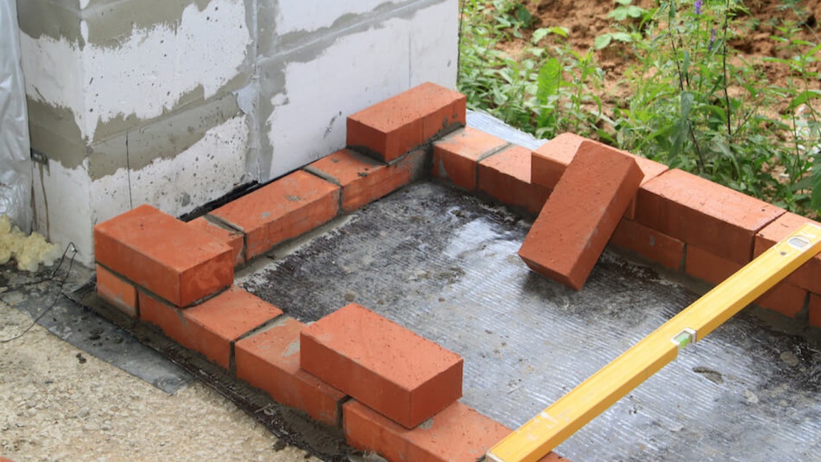 Step-by-step brick backyard BBQ pit construction with CMU blocks and mortar