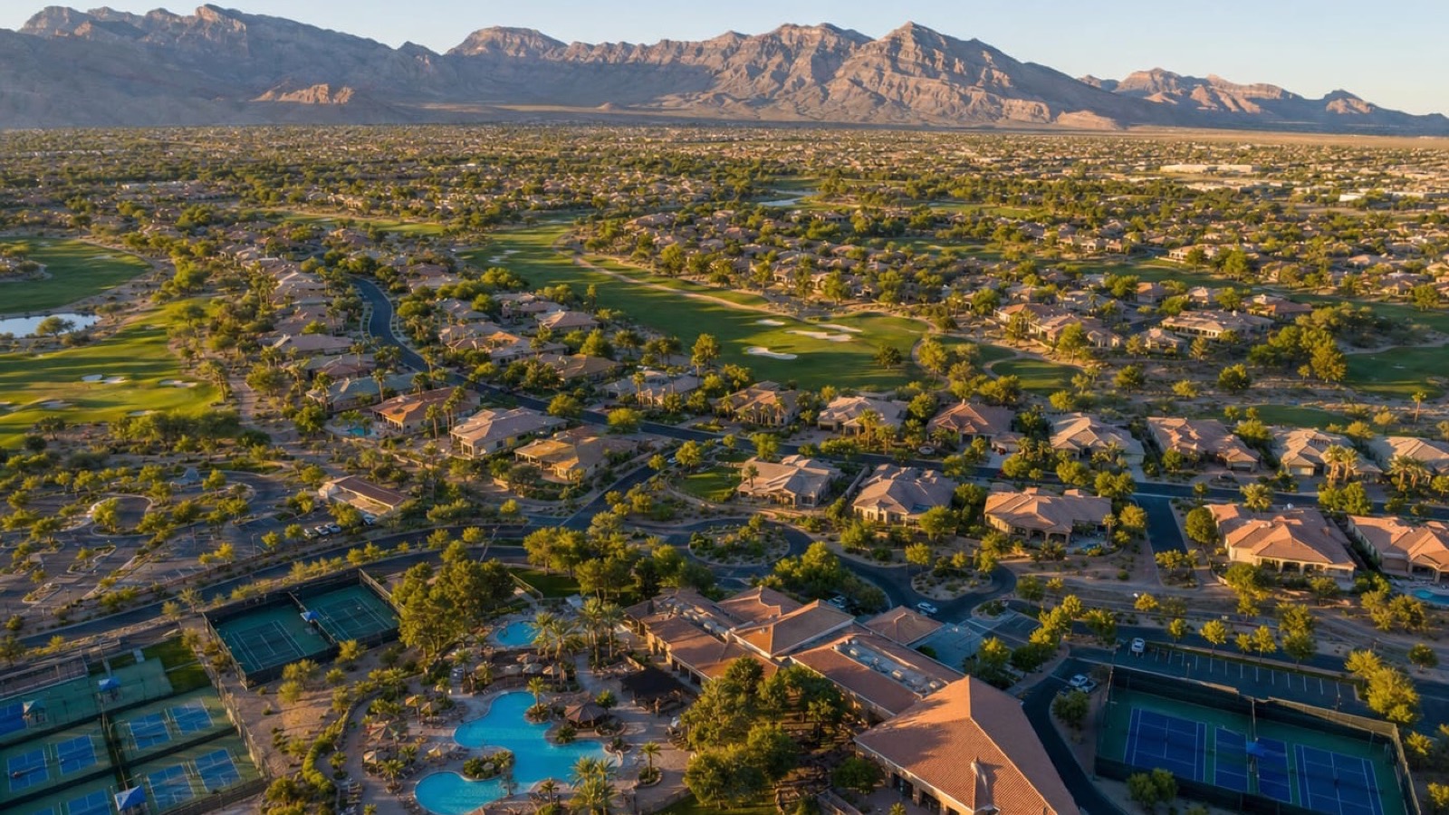 Las Vegas valley new construction aerial with single-story home sites — 2026 builder inventory
